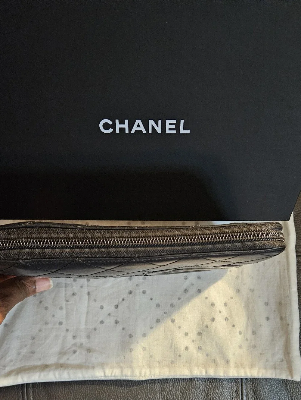 CHANEL Cambon Long Wallet Calfskin Zip Around Black x Black Pink Silver Hardware